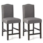 Costway Lot de 2 tabourets de bar en tissu avec clous décoratifs Hauteur comptoir Chaises de salle à manger Gris/Beige