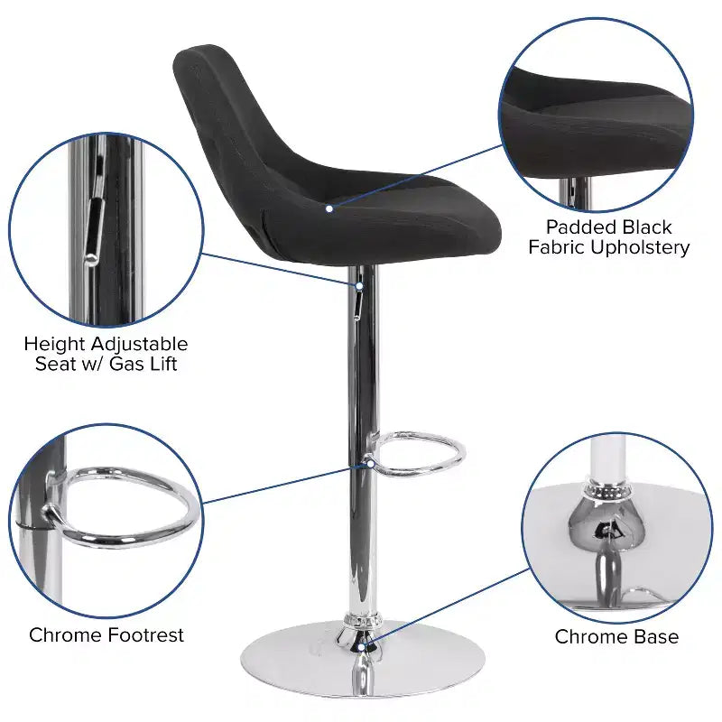Tabouret de bar contemporain Merrick Lane, hauteur réglable, avec coussin de soutien et piètement en métal avec repose-pieds