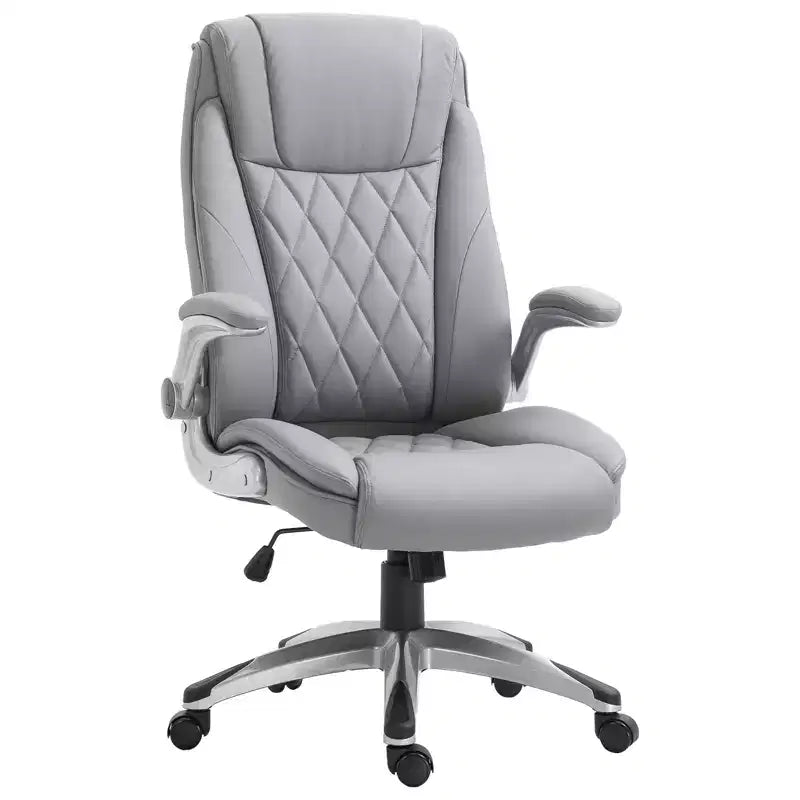 Chaise de bureau ergonomique Vinsetto à dossier haut et pivotante à 360° avec accoudoirs relevables, fauteuil de bureau en similicuir, gris