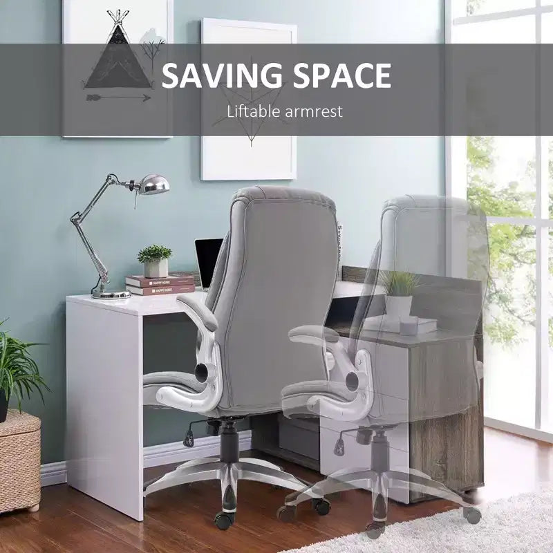 Chaise de bureau ergonomique Vinsetto à dossier haut et pivotante à 360° avec accoudoirs relevables, fauteuil de bureau en similicuir, gris