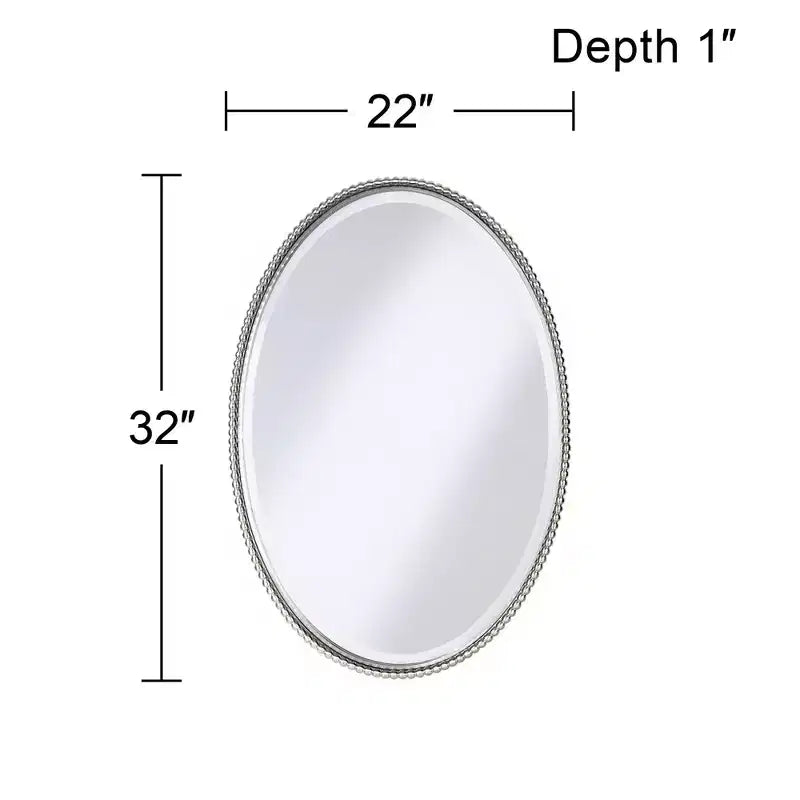 Miroir mural décoratif ovale Uttermost pour coiffeuse, verre biseauté, cadre en métal nickel brossé, 56 cm de large pour salle de bain, chambre à coucher, salon