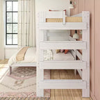 Lit superposé d'angle en bois massif Max & Lily Modern Farmhouse, lits superposés jumeaux pour enfants