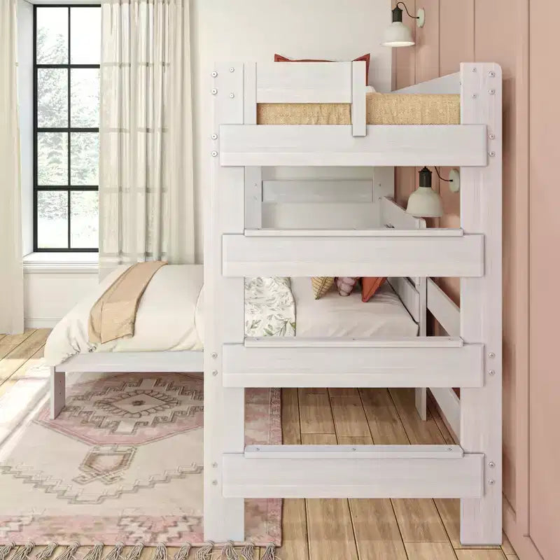 Lit superposé d'angle en bois massif Max & Lily Modern Farmhouse, lits superposés jumeaux pour enfants