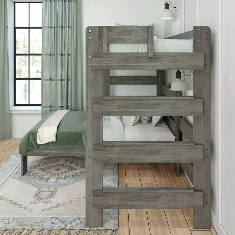 Lit superposé d'angle en bois massif Max & Lily Modern Farmhouse, lits superposés jumeaux pour enfants
