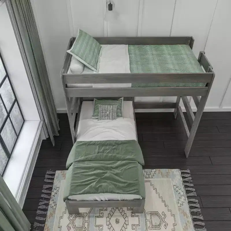 Lit superposé d'angle en bois massif Max & Lily Modern Farmhouse, lits superposés jumeaux pour enfants