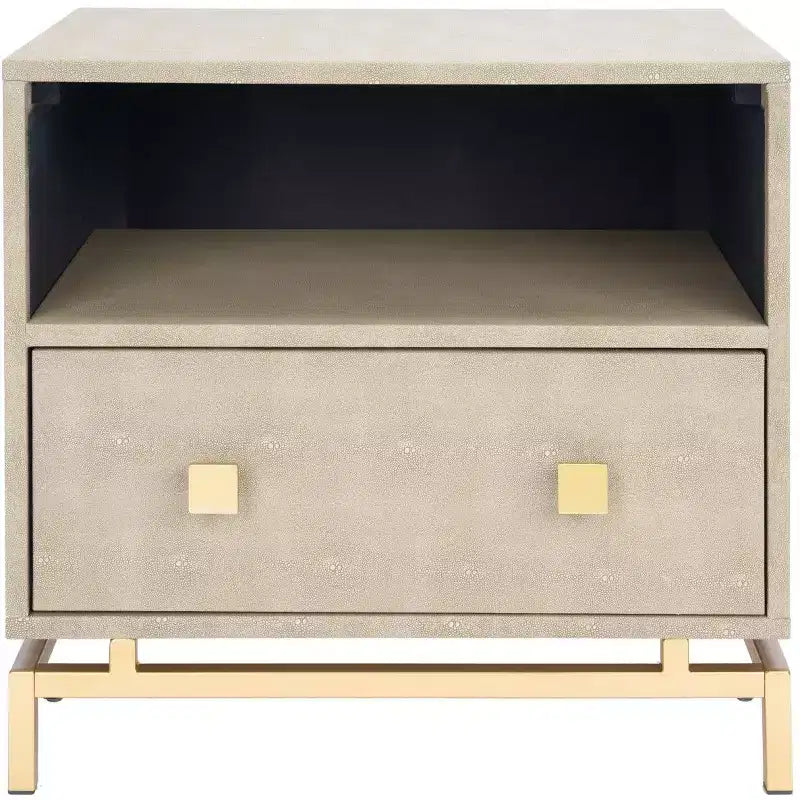 Meilana 1 Self 1 Drawer Nightstand - NST6403 - Light Taupe/Brass - Safavieh