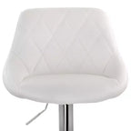 Tabouret de bar Elama 2 pièces en similicuir avec surpiqûres losanges, noir, avec base chromée et hauteur réglable