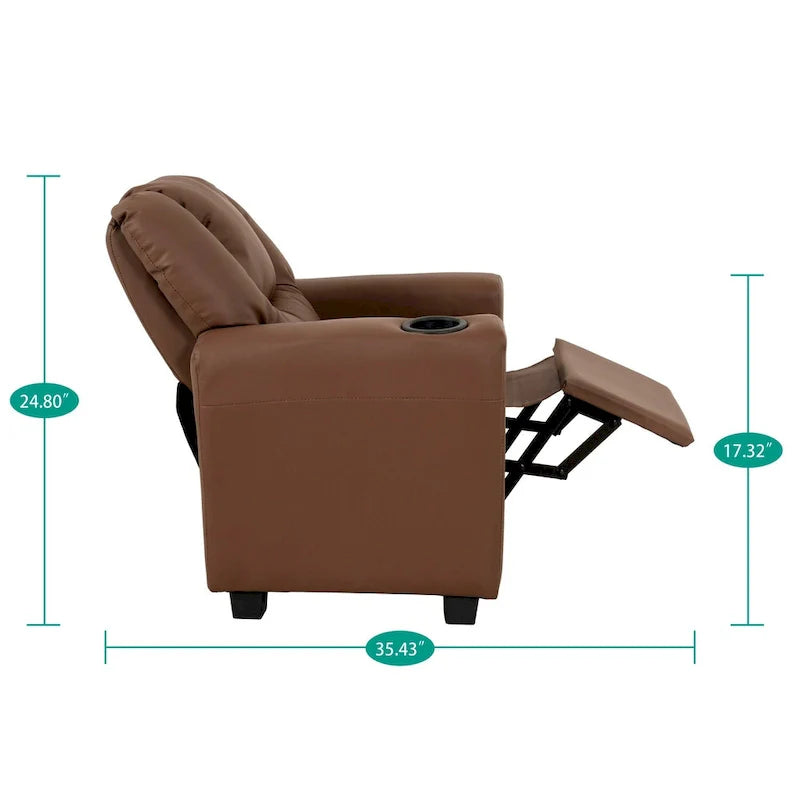 Fauteuil inclinable pour enfants en PVC avec fonction d'inclinaison par poussée, porte-gobelet et repose-pieds confortable