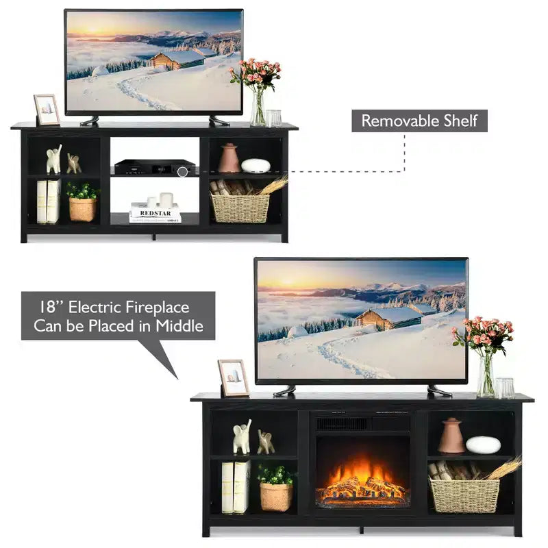Meuble TV cheminée Costway à 2 niveaux de 147 cm avec foyer électrique de 46 cm jusqu'à 65 po