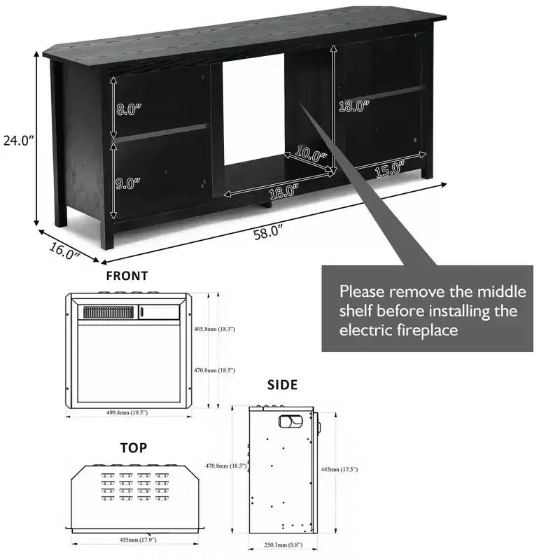 Meuble TV cheminée Costway à 2 niveaux de 147 cm avec foyer électrique de 46 cm jusqu'à 65 po