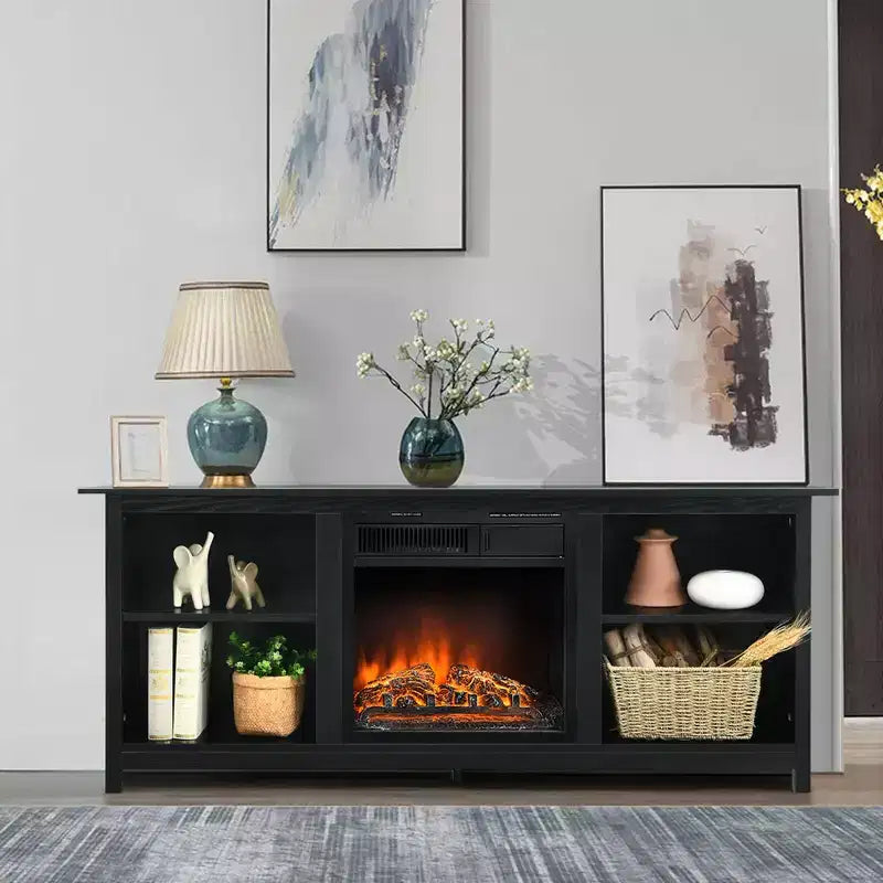 Meuble TV cheminée Costway à 2 niveaux de 147 cm avec foyer électrique de 46 cm jusqu'à 65 po