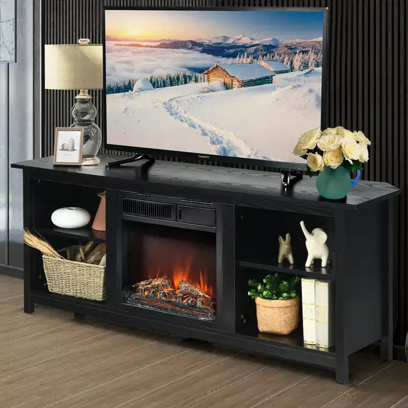 Meuble TV cheminée Costway à 2 niveaux de 147 cm avec foyer électrique de 46 cm jusqu'à 65 po