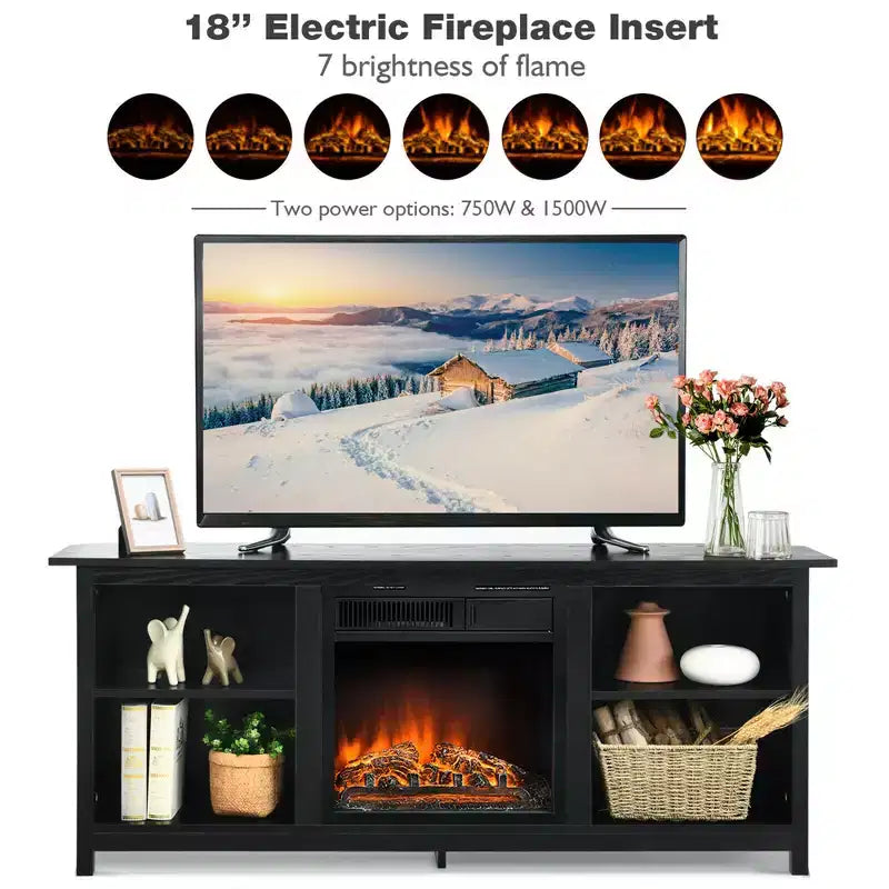 Meuble TV cheminée Costway à 2 niveaux de 147 cm avec foyer électrique de 46 cm jusqu'à 65 po