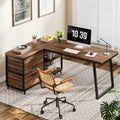 Bureau d'angle en L réversible avec tiroirs de classement, bureau d'ordinateur d'angle
