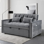Causeuse futon moderne en velours avec dossier inclinable et poches, 2 places — Gris foncé / Gris clair / Bleu / Noir