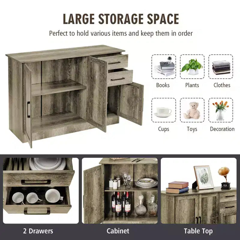 Costway Buffet, Meuble de Rangement, Console, Desserte de Cuisine avec Tiroir, Gris