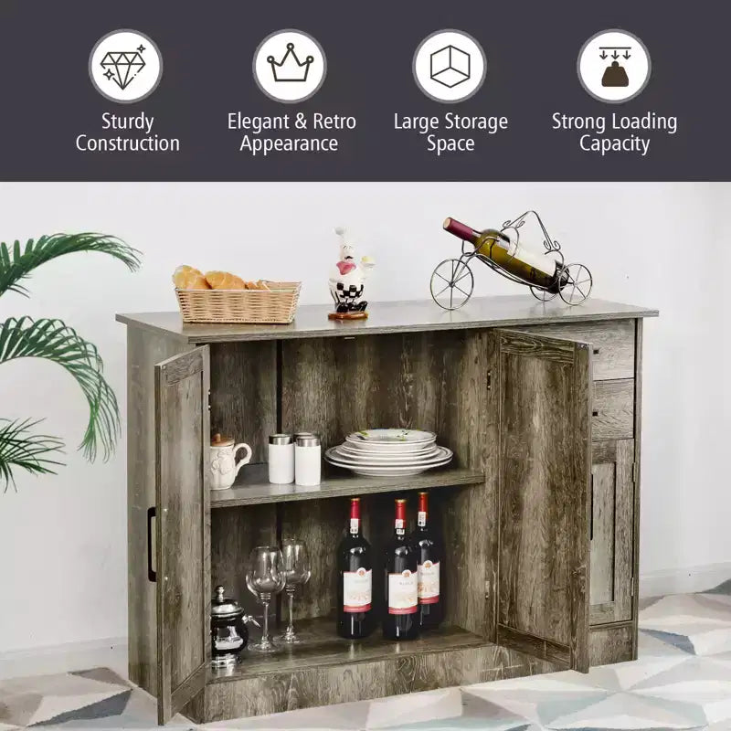 Costway Buffet, Meuble de Rangement, Console, Desserte de Cuisine avec Tiroir, Gris