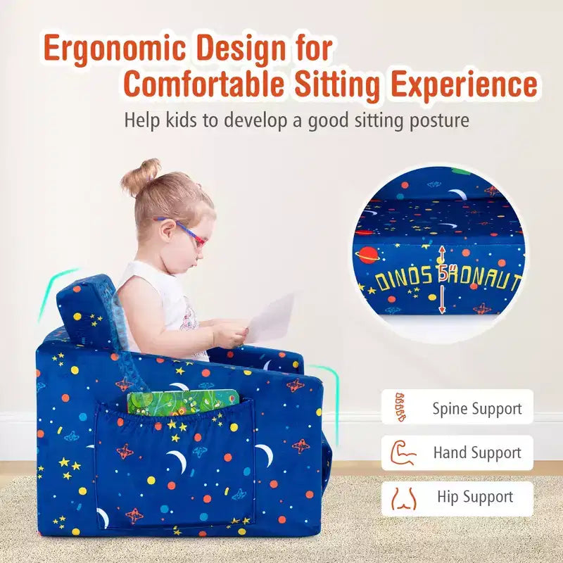 Canapé convertible 2 en 1 pour enfants Costway, chaise longue dépliable