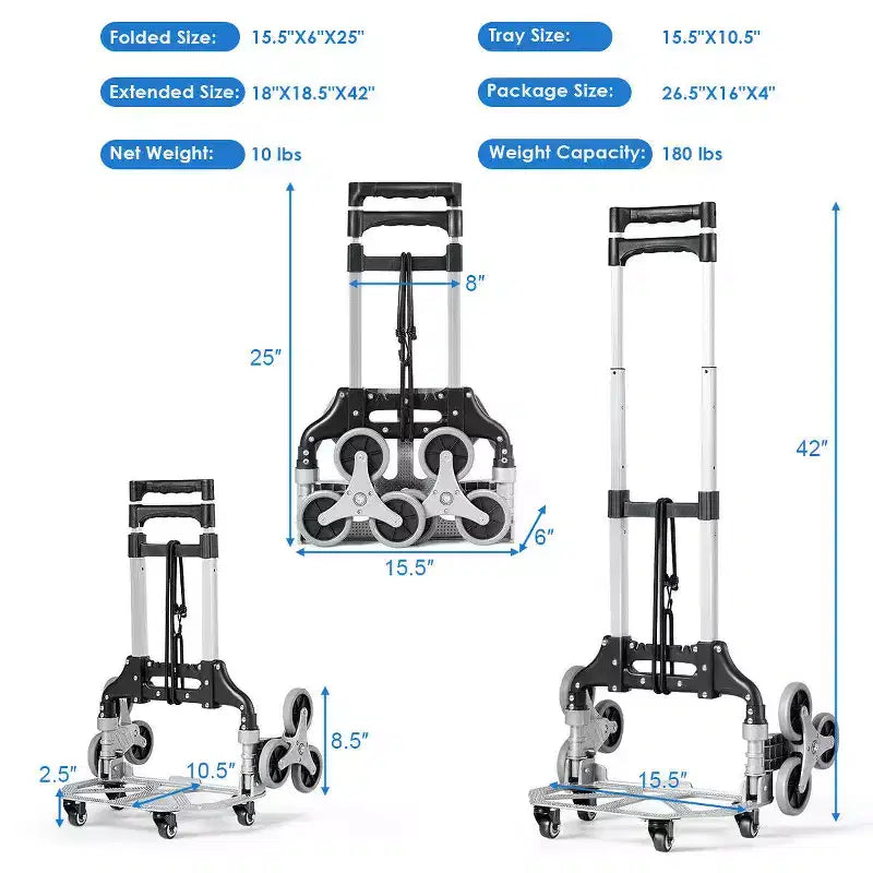 Chariot de courses pliable Costway avec six roues, diable de manutention pour monter les escaliers, chariot de transport avec cordon élastique