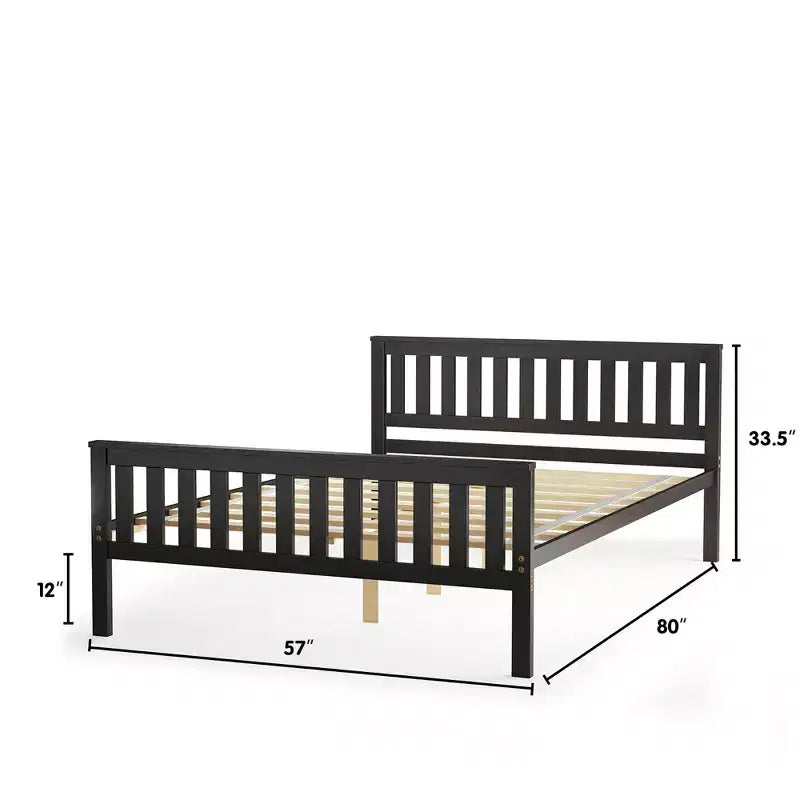 Lit plateforme entièrement en bois Costway avec tête et pied de lit et sommier