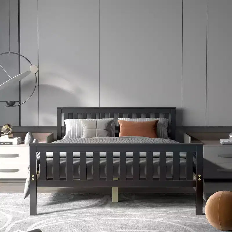 Lit plateforme entièrement en bois Costway avec tête et pied de lit et sommier