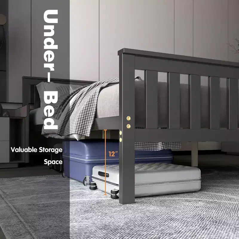 Lit plateforme entièrement en bois Costway avec tête et pied de lit et sommier