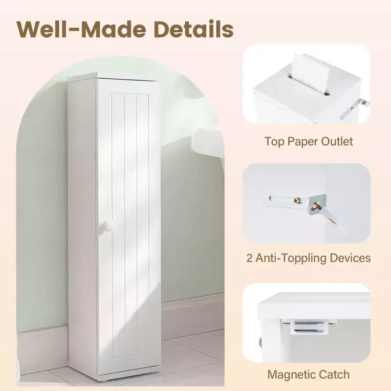 Tour de rangement pour papier toilette Costway, meuble de rangement de salle de bain au sol avec 4 étagères
