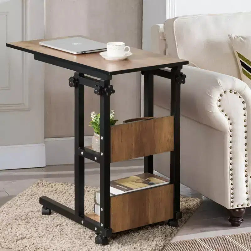 Costway Table d'appoint/de canapé mobile en C pour ordinateur portable, hauteur réglable, avec roulettes