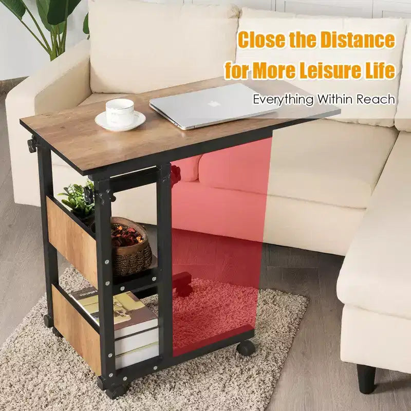 Costway Table d'appoint/de canapé mobile en C pour ordinateur portable, hauteur réglable, avec roulettes