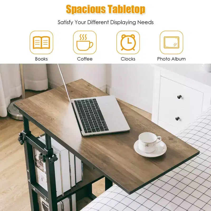 Costway Table d'appoint/de canapé mobile en C pour ordinateur portable, hauteur réglable, avec roulettes