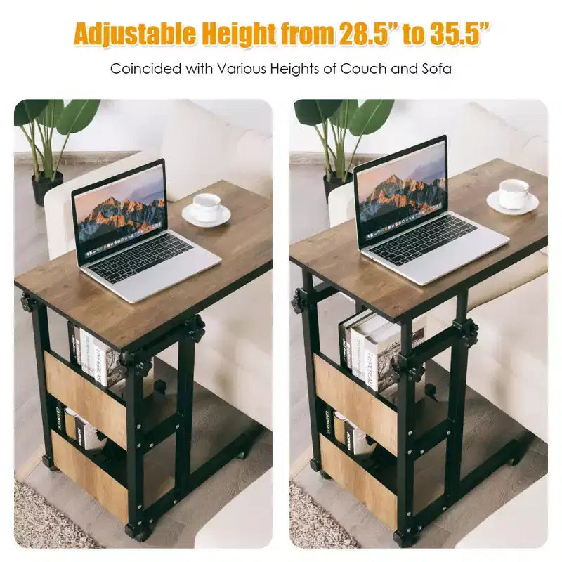 Costway Table d'appoint/de canapé mobile en C pour ordinateur portable, hauteur réglable, avec roulettes