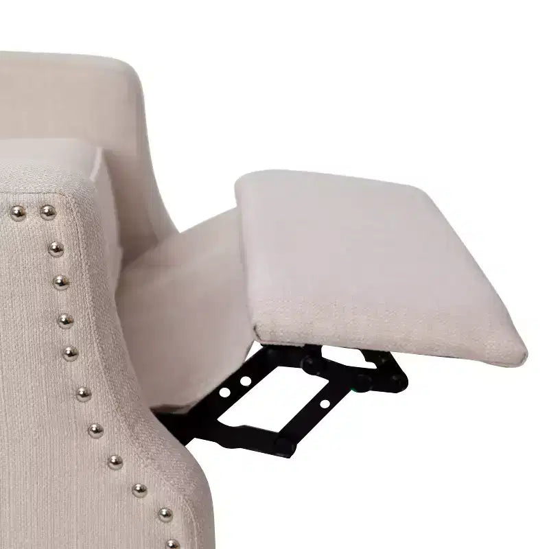 Fauteuil inclinable en tissu Emma et Oliver avec mécanisme de poussée facile - Design classique à oreilles avec garniture cloutée et repose-pieds
