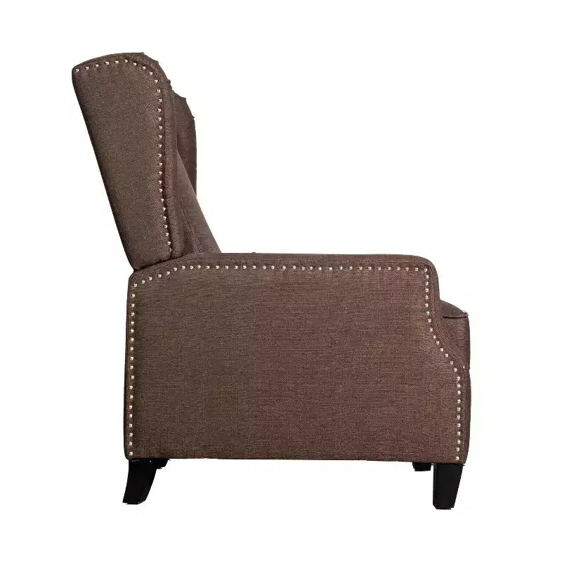 Fauteuil inclinable en tissu Emma et Oliver avec mécanisme de poussée facile - Design classique à oreilles avec garniture cloutée et repose-pieds