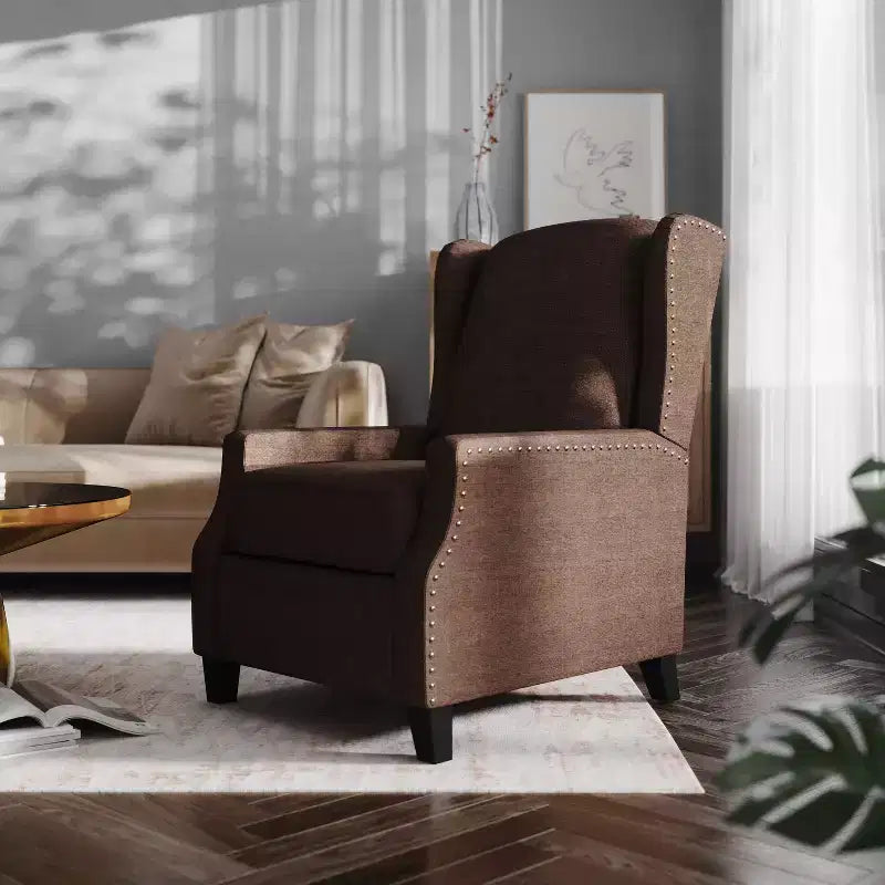 Fauteuil inclinable en tissu Emma et Oliver avec mécanisme de poussée facile - Design classique à oreilles avec garniture cloutée et repose-pieds