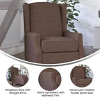 Fauteuil inclinable en tissu Emma et Oliver avec mécanisme de poussée facile - Design classique à oreilles avec garniture cloutée et repose-pieds