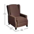 Fauteuil inclinable en tissu Emma et Oliver avec mécanisme de poussée facile - Design classique à oreilles avec garniture cloutée et repose-pieds
