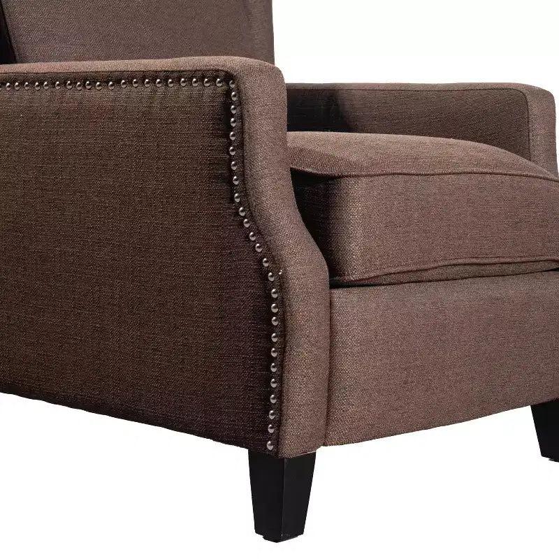 Fauteuil inclinable en tissu Emma et Oliver avec mécanisme de poussée facile - Design classique à oreilles avec garniture cloutée et repose-pieds