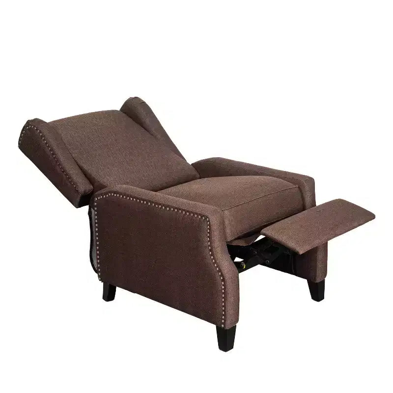 Fauteuil inclinable en tissu Emma et Oliver avec mécanisme de poussée facile - Design classique à oreilles avec garniture cloutée et repose-pieds