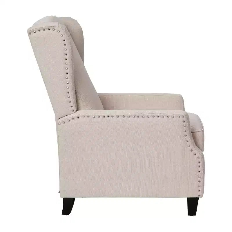Fauteuil inclinable en tissu Emma et Oliver avec mécanisme de poussée facile - Design classique à oreilles avec garniture cloutée et repose-pieds