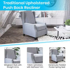 Fauteuil inclinable en tissu Emma et Oliver avec mécanisme de poussée facile - Design classique à oreilles avec garniture cloutée et repose-pieds