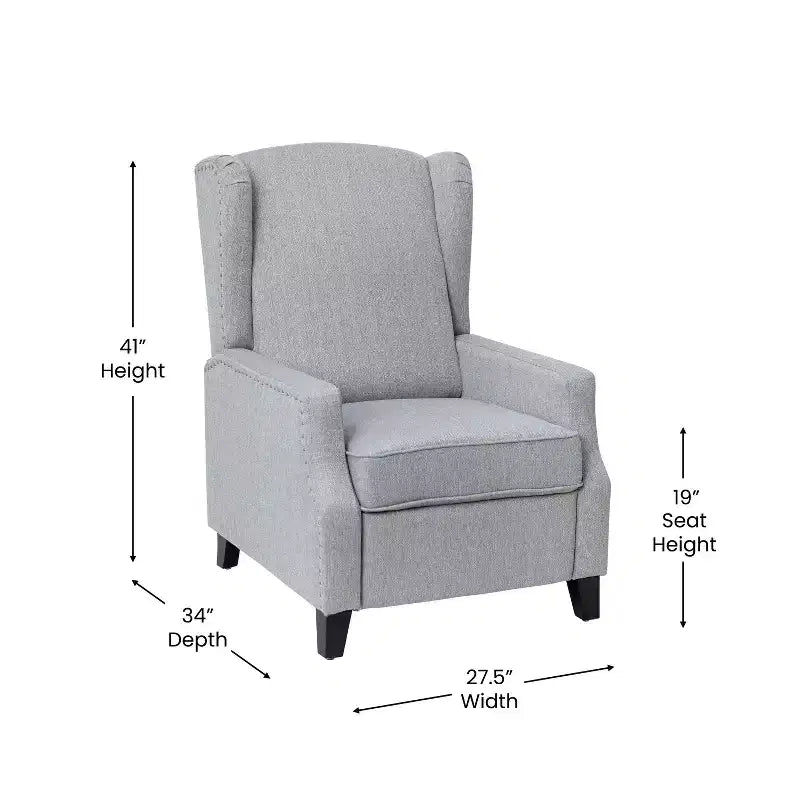 Fauteuil inclinable en tissu Emma et Oliver avec mécanisme de poussée facile - Design classique à oreilles avec garniture cloutée et repose-pieds