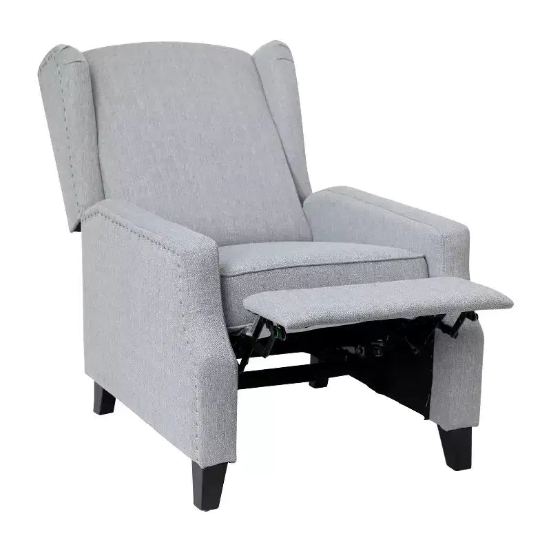 Fauteuil inclinable en tissu Emma et Oliver avec mécanisme de poussée facile - Design classique à oreilles avec garniture cloutée et repose-pieds