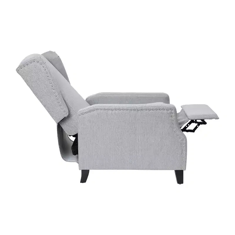 Fauteuil inclinable en tissu Emma et Oliver avec mécanisme de poussée facile - Design classique à oreilles avec garniture cloutée et repose-pieds
