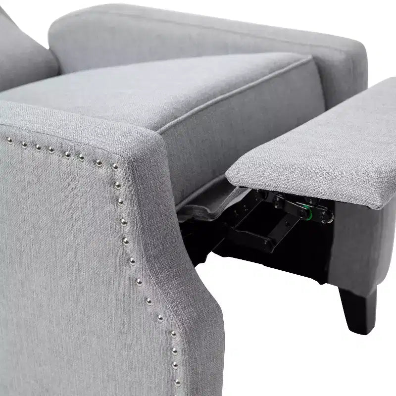 Fauteuil inclinable en tissu Emma et Oliver avec mécanisme de poussée facile - Design classique à oreilles avec garniture cloutée et repose-pieds
