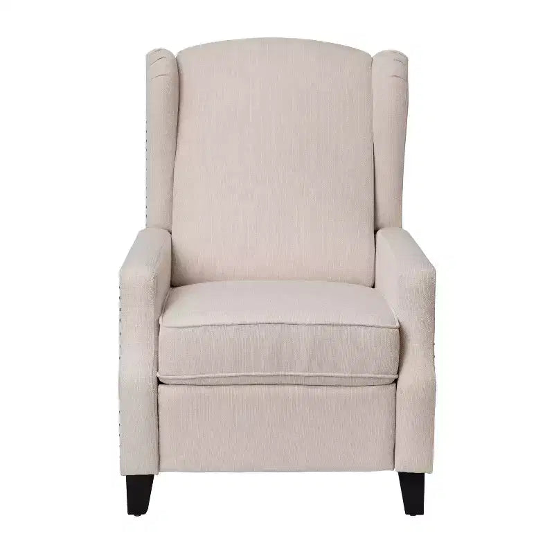 Fauteuil inclinable en tissu Emma et Oliver avec mécanisme de poussée facile - Design classique à oreilles avec garniture cloutée et repose-pieds