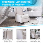 Fauteuil inclinable en tissu Emma et Oliver avec mécanisme de poussée facile - Design classique à oreilles avec garniture cloutée et repose-pieds