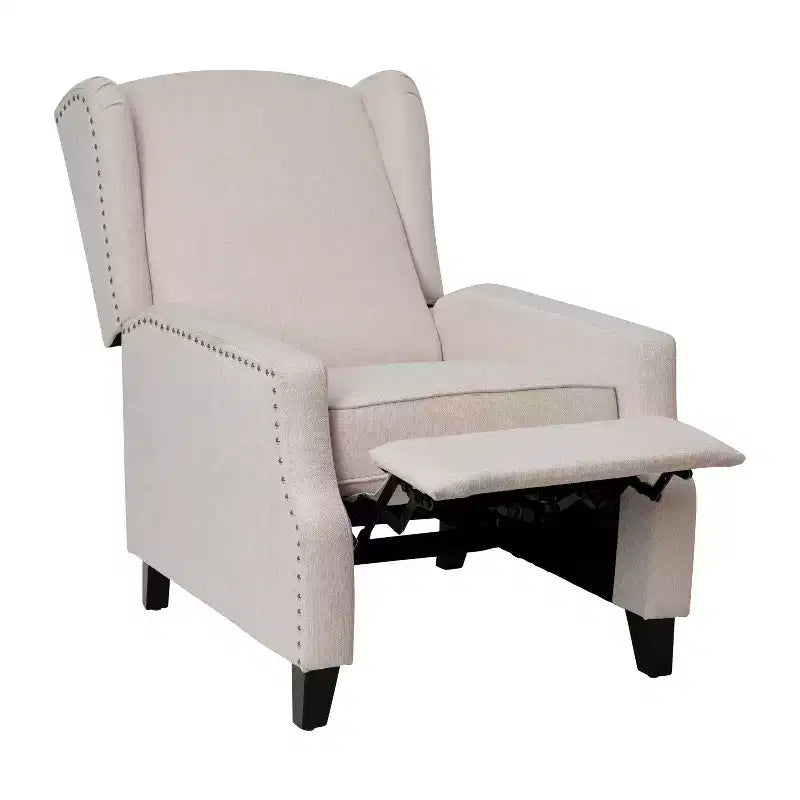 Fauteuil inclinable en tissu Emma et Oliver avec mécanisme de poussée facile - Design classique à oreilles avec garniture cloutée et repose-pieds