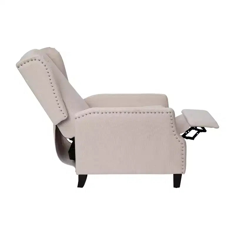 Fauteuil inclinable en tissu Emma et Oliver avec mécanisme de poussée facile - Design classique à oreilles avec garniture cloutée et repose-pieds