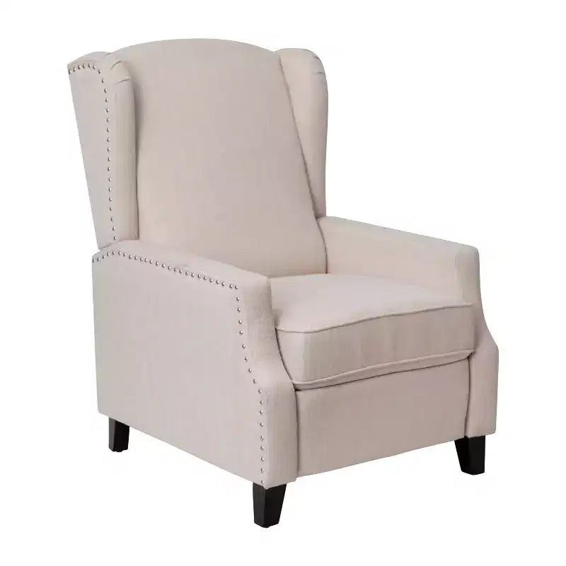 Fauteuil inclinable en tissu Emma et Oliver avec mécanisme de poussée facile - Design classique à oreilles avec garniture cloutée et repose-pieds