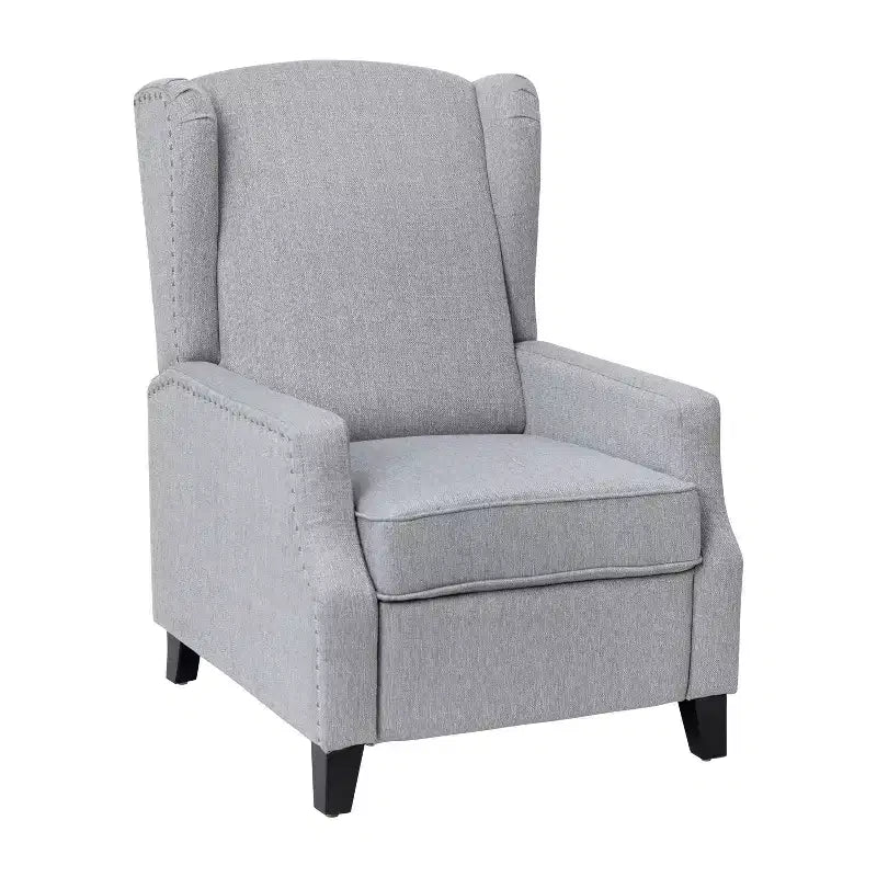Fauteuil inclinable en tissu Emma et Oliver avec mécanisme de poussée facile - Design classique à oreilles avec garniture cloutée et repose-pieds
